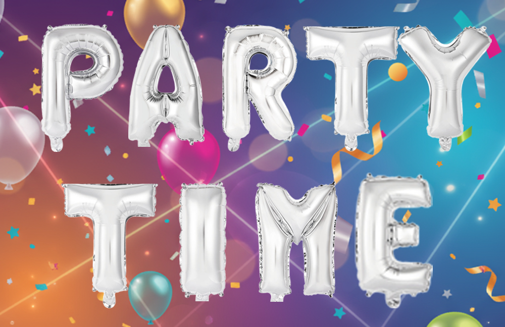 Party Time - Silver - 34cm - Anagram - zelfsluitend