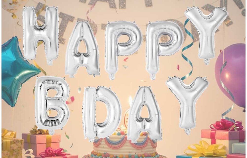 Happy B Day - Silver - 34cm - Anagram - zelfsluitend