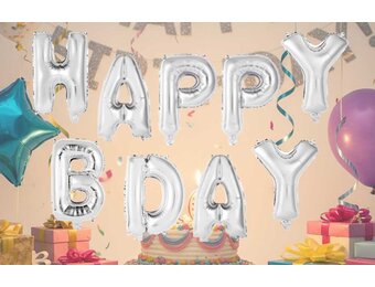 Happy B Day - Silver - 34cm - Anagram - zelfsluitend