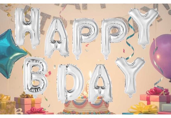 Happy B Day - Silver - 34cm - Anagram - selfsealing