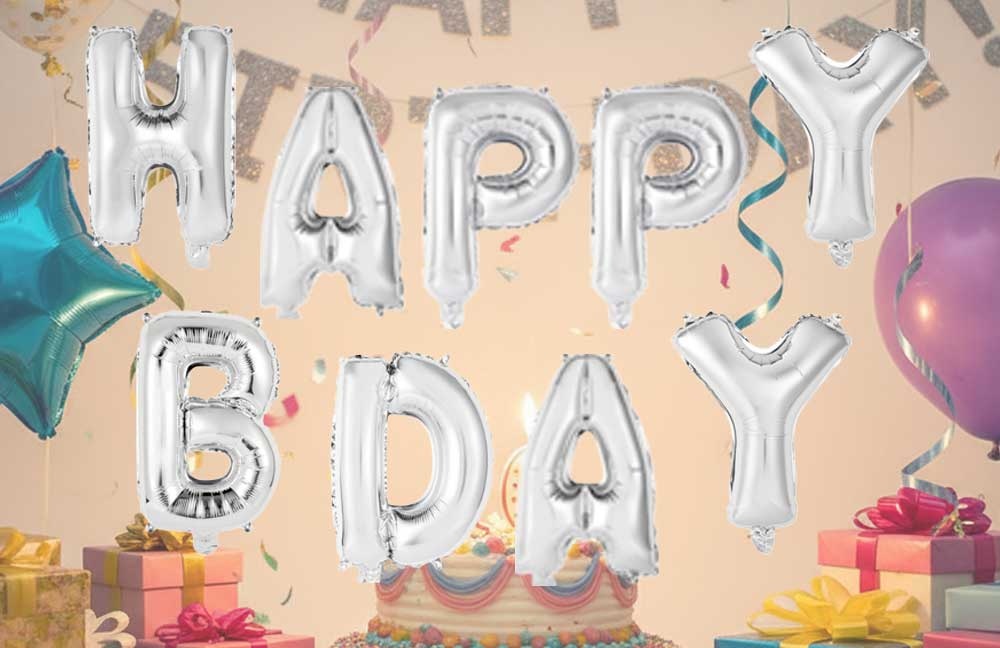 Happy B Day - Silver - 34cm - Anagram - zelfsluitend
