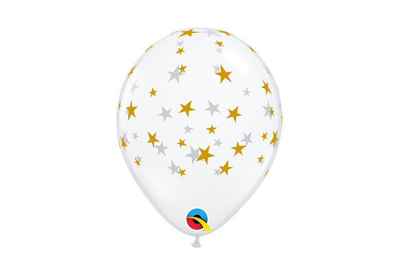 Qualatex 5 inch - Stars - D. Clear / Gold Print - 100 stuks