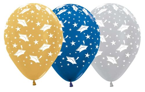 Sempertex 12 inch - Graduation - Metallic Blue/Gold/Silver - 25 Stuks