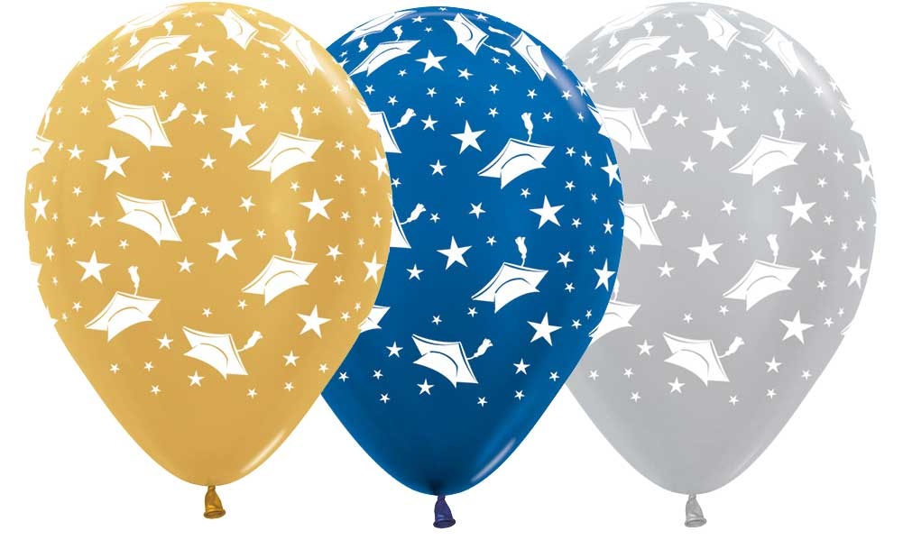 Sempertex 12 inch - Graduation - Metallic Blue/Gold/Silver - 25 Stuks