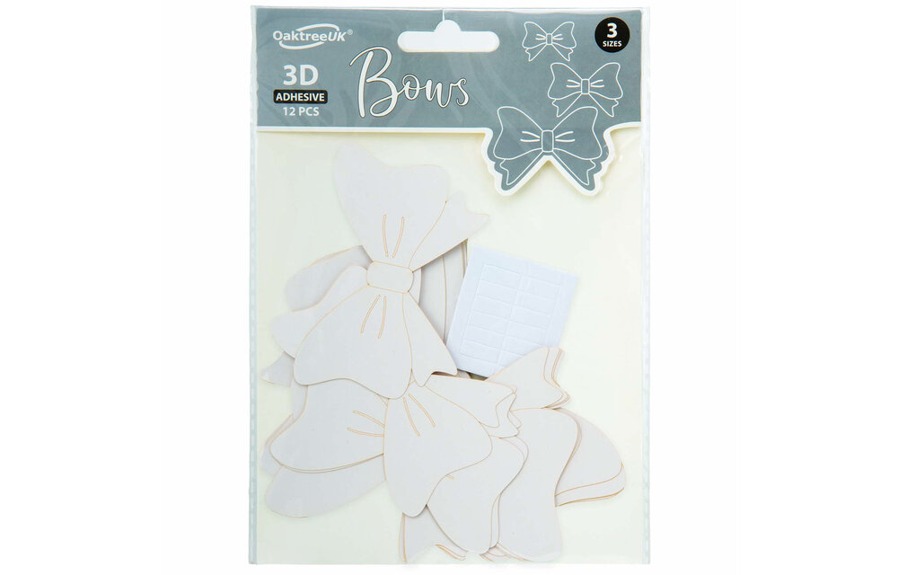 3D Adhesive Bows - White - 12 pieces