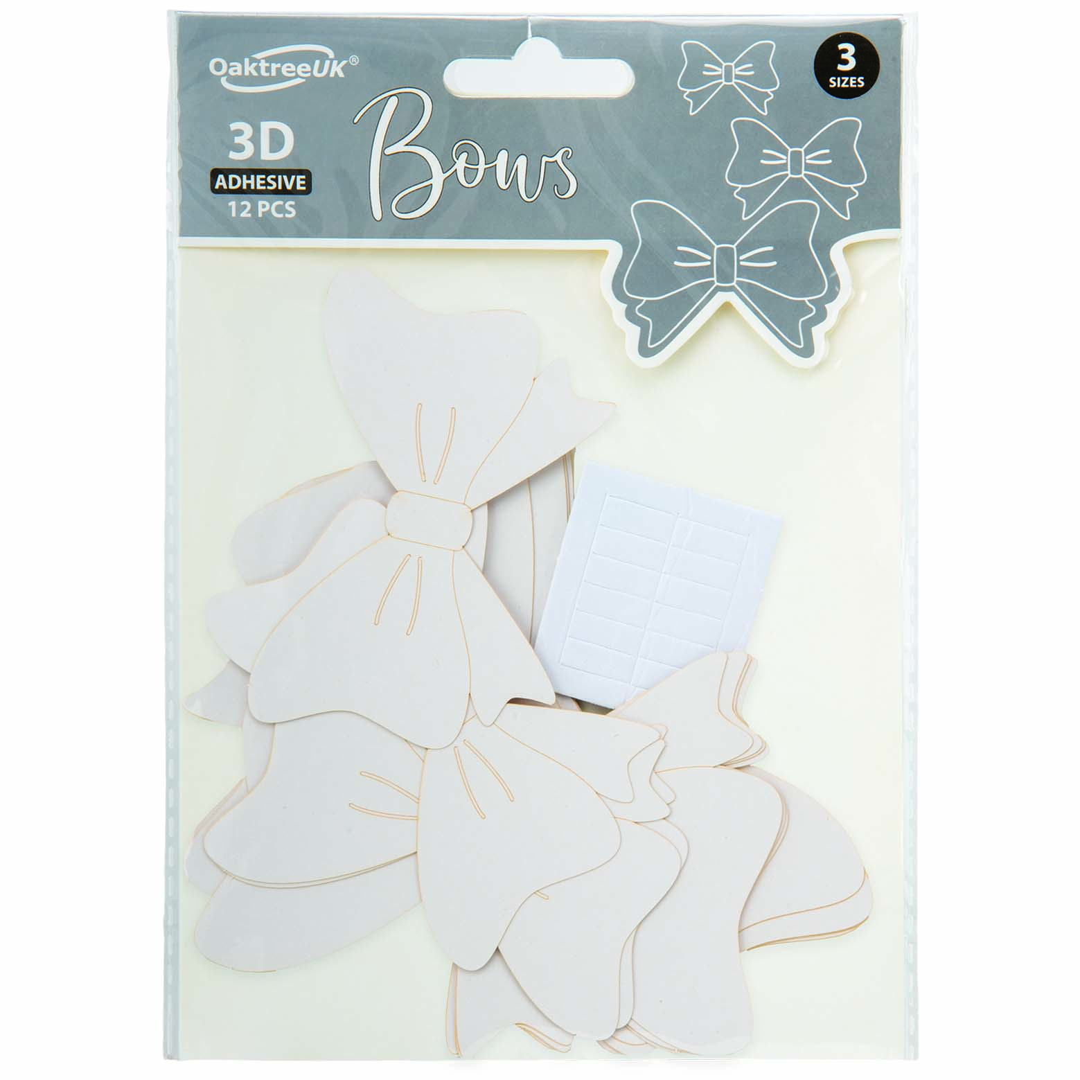 3D Adhesive Bows - White - 12 pieces