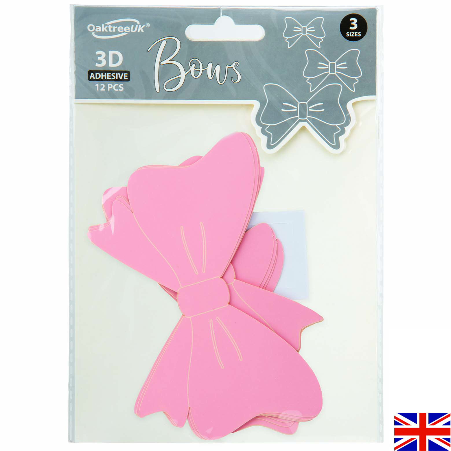 3D Adhesive Bows - Pink - 12 pieces