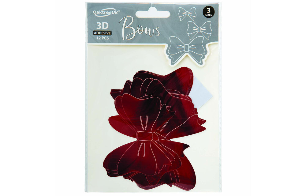 3D Adhesive Bows - Red - 12 stuks