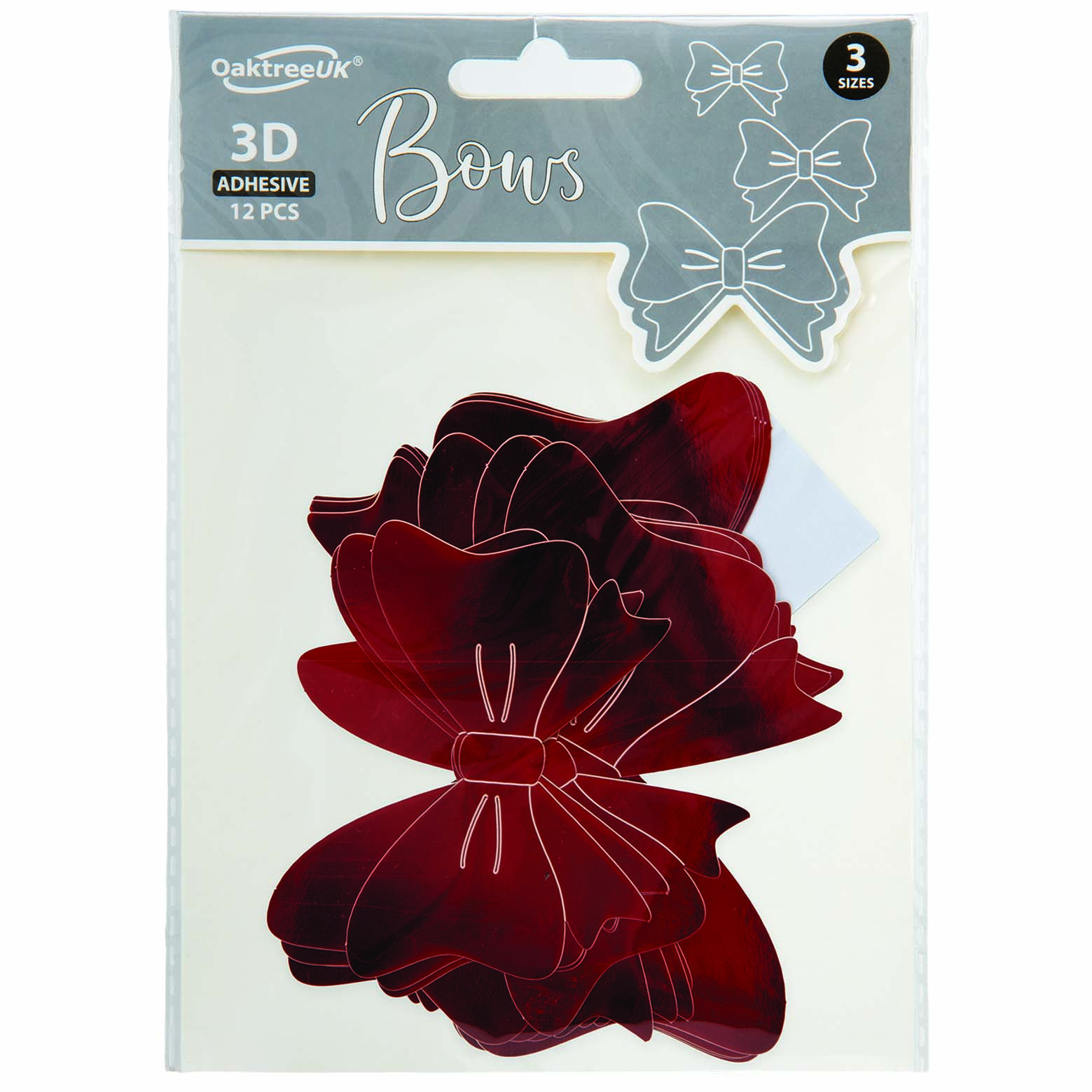 3D Adhesive Bows - Red - 12 pieces