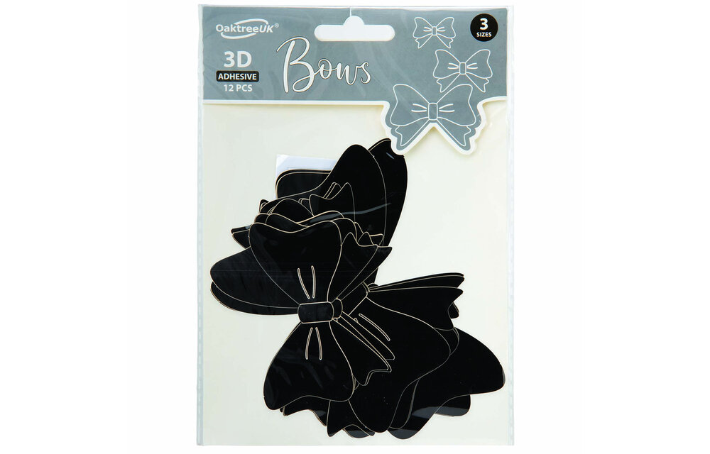 3D Adhesive Bows - Black - 12stuks