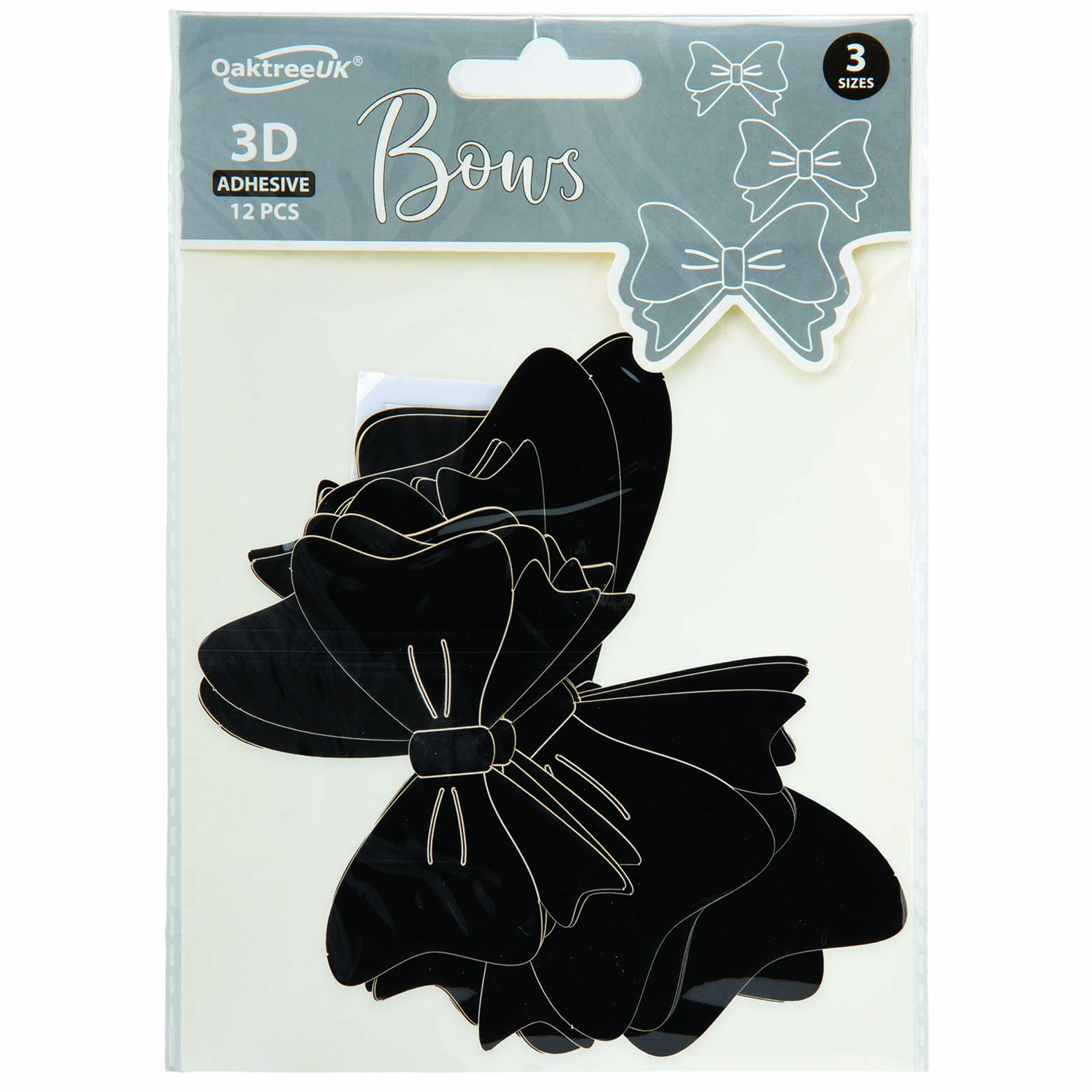 3D Adhesive Bows - Black - 12stuks
