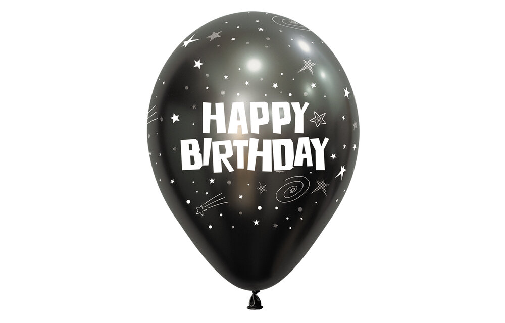 Sempertex 12 inch - Happy Birthday - Galaxy - Silk Midnight Grey - 880 - 25 Stuks