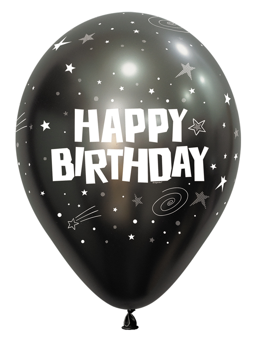 Sempertex 12 inch - Happy Birthday - Galaxy - Silk Midnight Grey - 880 - 25 Stuks