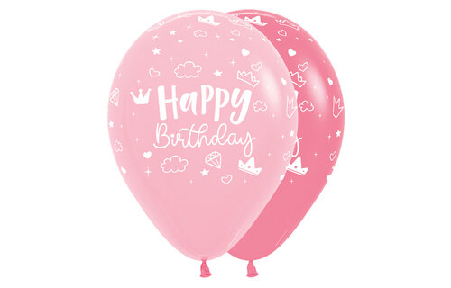 Sempertex 12 inch  - Happy Birthday - Magical Castle Pink/Rose - 25 Stuks