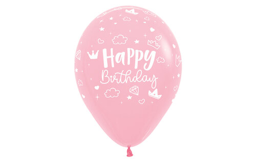Sempertex 12 inch  - Happy Birthday - Magical Castle Pink/Rose - 25 Stuks
