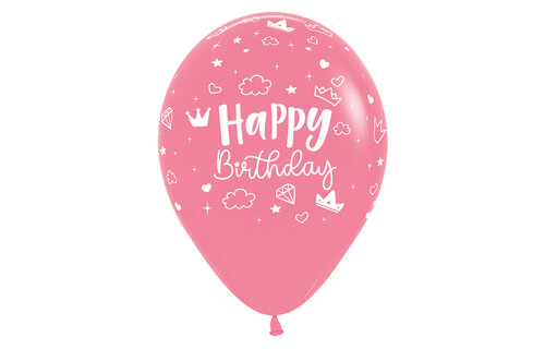Sempertex 12 inch  - Happy Birthday - Magical Castle Pink/Rose - 25 Stuks