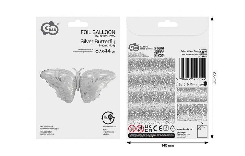 Butterfly Silver/White - 87x44 cm
