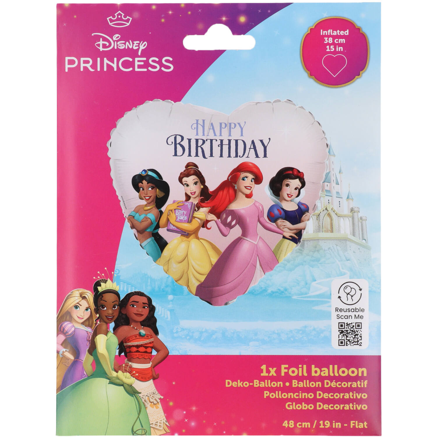 Disney Princesses - Heart Shape - Happy Birthday - 45 cm