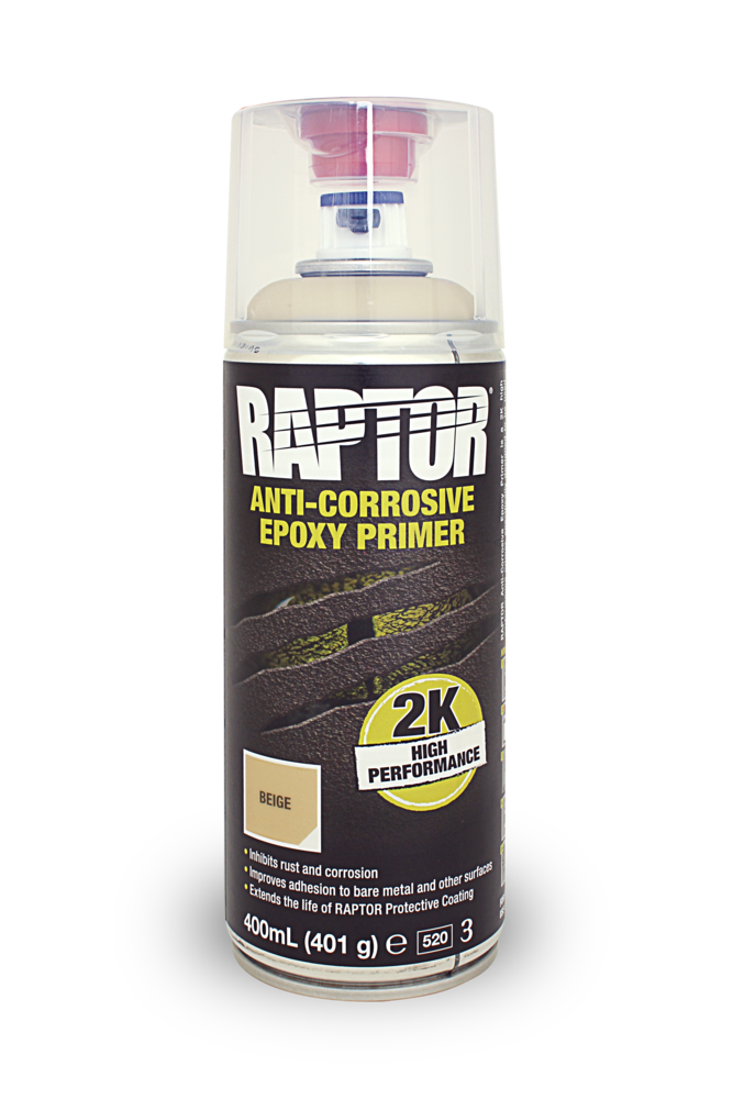 Raptor Liner 2K-Epoxidgrundierung mit Rostschutz 400ml Spraydose Raptor Liner 2K-Epoxidgrundierung mit Rostschutz 400ml Spraydose
