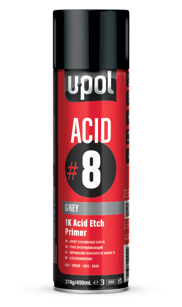 U-Pol ACID#8 1K Acid Etch Primer, 450ml aerosol, grey
