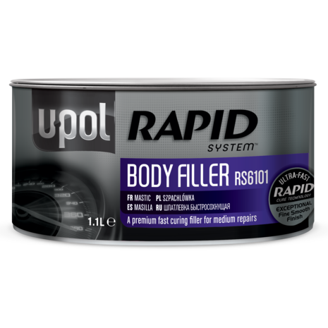 U-Pol RAPID Body Filler; 1,1 litre tin including hardener; grey U-Pol RAPID Body Filler; 1,1 litre tin including hardener; grey