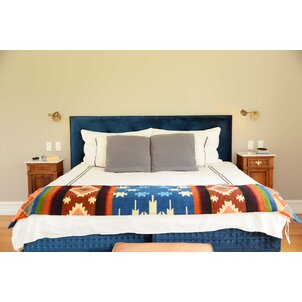 EcuaFina Alpaca Native Deken - Dubbelzijdige prints - Dutch/Native Design - FairTrade & Authentiek - Quilotoa - Blauw