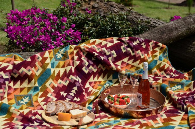 EcuaFina Alpaca Native Deken - Dubbelzijdige prints  - FairTrade & Authentiek - Chimborazo - Roze