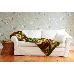 EcuaFina Alpaca Native Decke - Doppelseitige Drucke – niederländisches/einheimisches Design – FairTrade & authentisch - Quilotoa - Grün