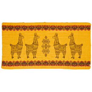 EcuaFina Mini couverture indigène en alpaga - Réversible - Design natif / néerlandais - Fairtrade & Authenticité - Jaune