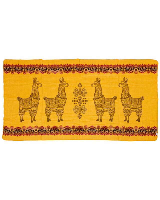 EcuaFina Mini couverture indigène en alpaga - Réversible - Design natif / néerlandais - Fairtrade & Authenticité - Jaune