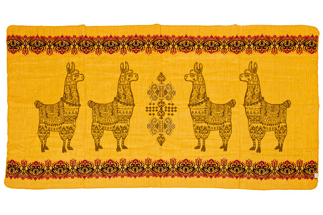 EcuaFina Mini Alpaca Native Deken - Dubbelzijdige prints - Moderne Woonaccessoires - FairTrade & Authentiek - Geel