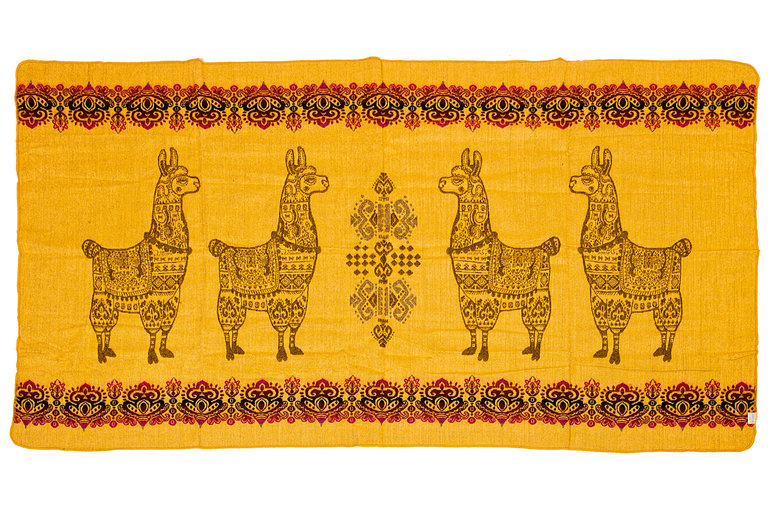 EcuaFina Mini Alpaca native blanket - Double-sided prints - Modern Home Accessories - FairTrade & Authentic - Yellow