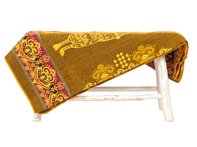 EcuaFina Mini couverture indigène en alpaga - Réversible - Design natif / néerlandais - Fairtrade & Authenticité - Jaune