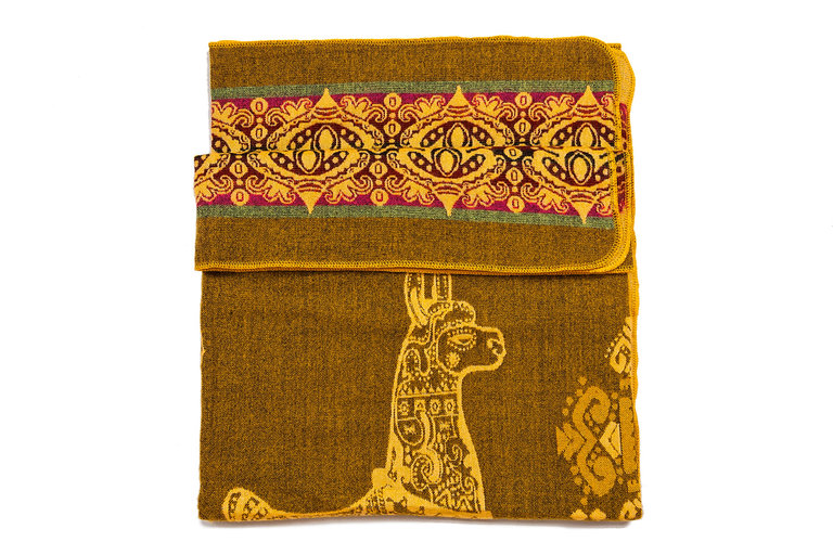 EcuaFina Mini Alpaca native blanket - Double-sided prints - Modern Home Accessories - FairTrade & Authentic - Yellow