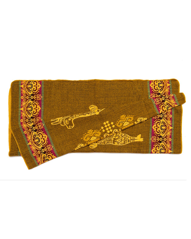 EcuaFina Mini couverture indigène en alpaga - Réversible - Design natif / néerlandais - Fairtrade & Authenticité - Jaune