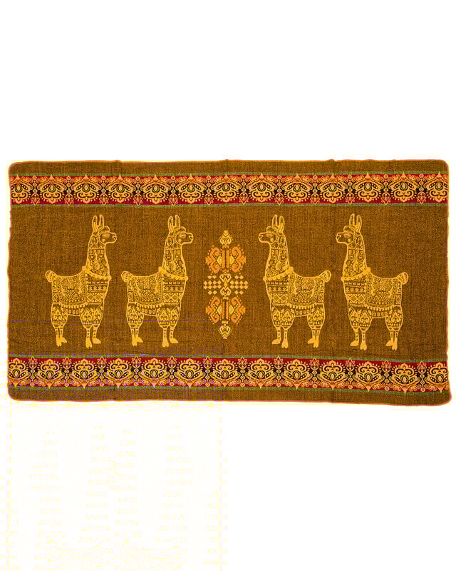EcuaFina Mini Alpaka Native Decke - Doppelseitige Drucke - Moderne Wohnaccessoires - FairTrade & authentisch - Gelb