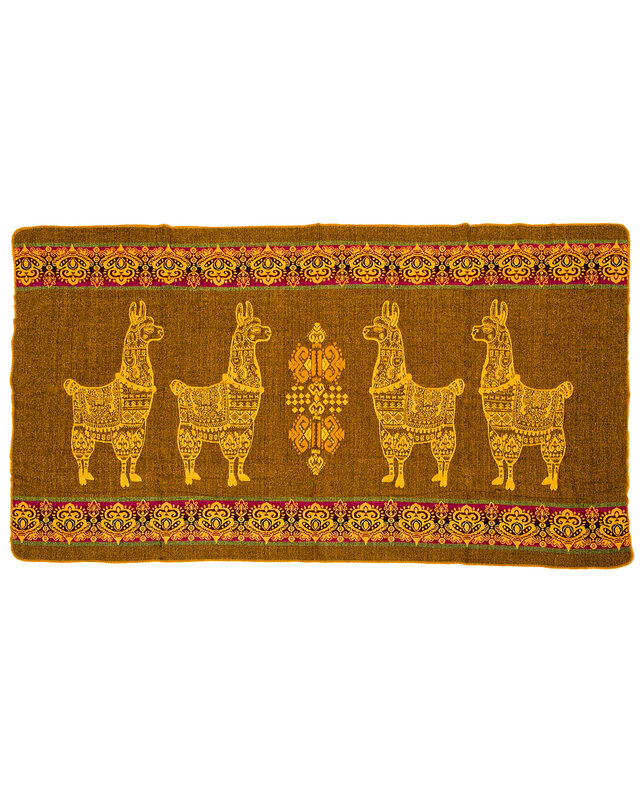 EcuaFina Mini couverture indigène en alpaga - Réversible - Design natif / néerlandais - Fairtrade & Authenticité - Jaune