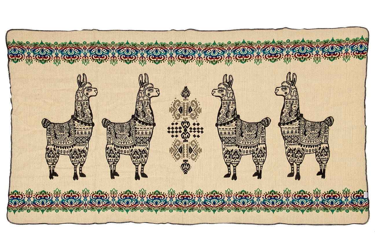 EcuaFina Mini couverture native en laine d'alpaga - Modèle alpaga - Bleu