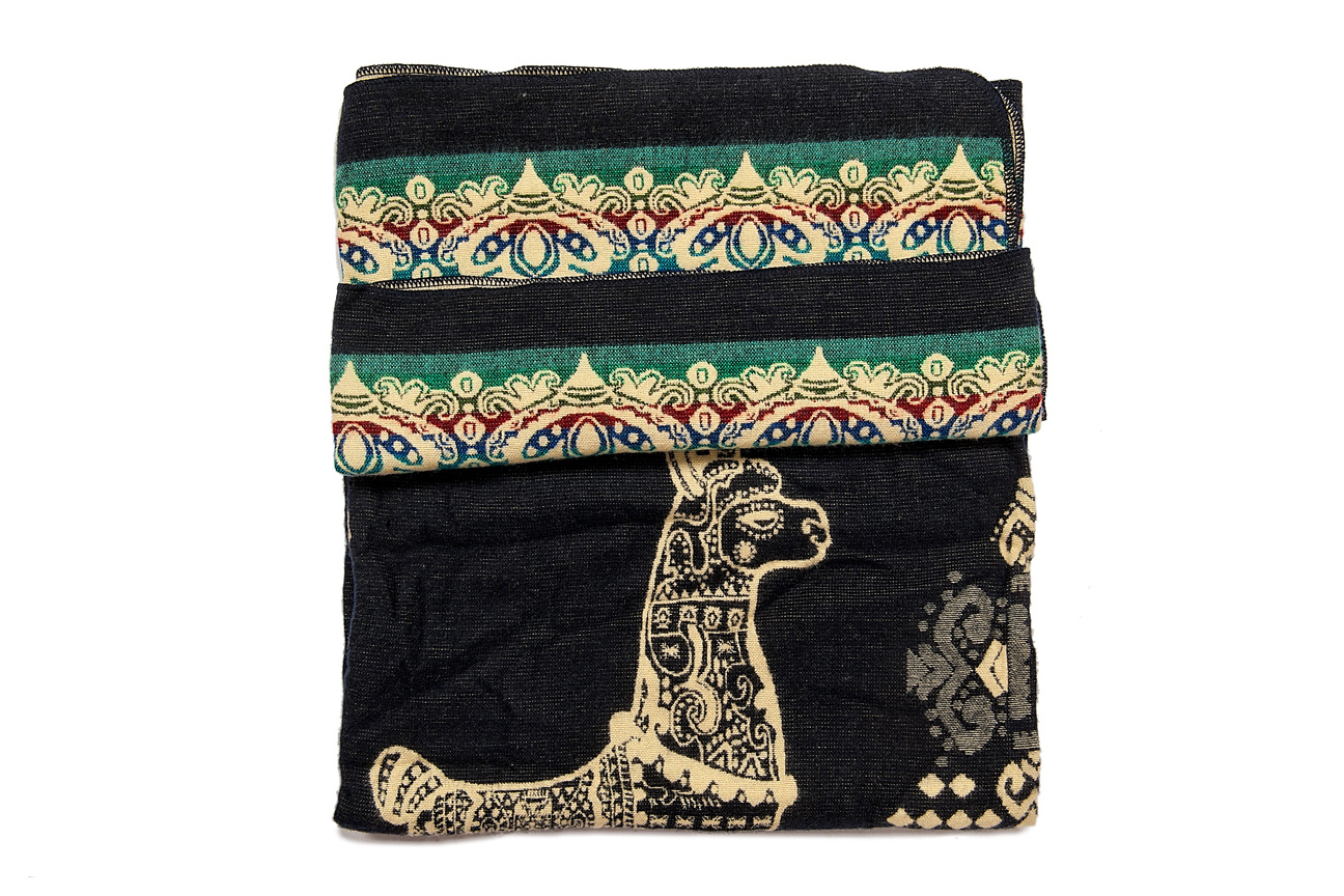 EcuaFina Mini couverture native en laine d'alpaga - Modèle alpaga - Bleu