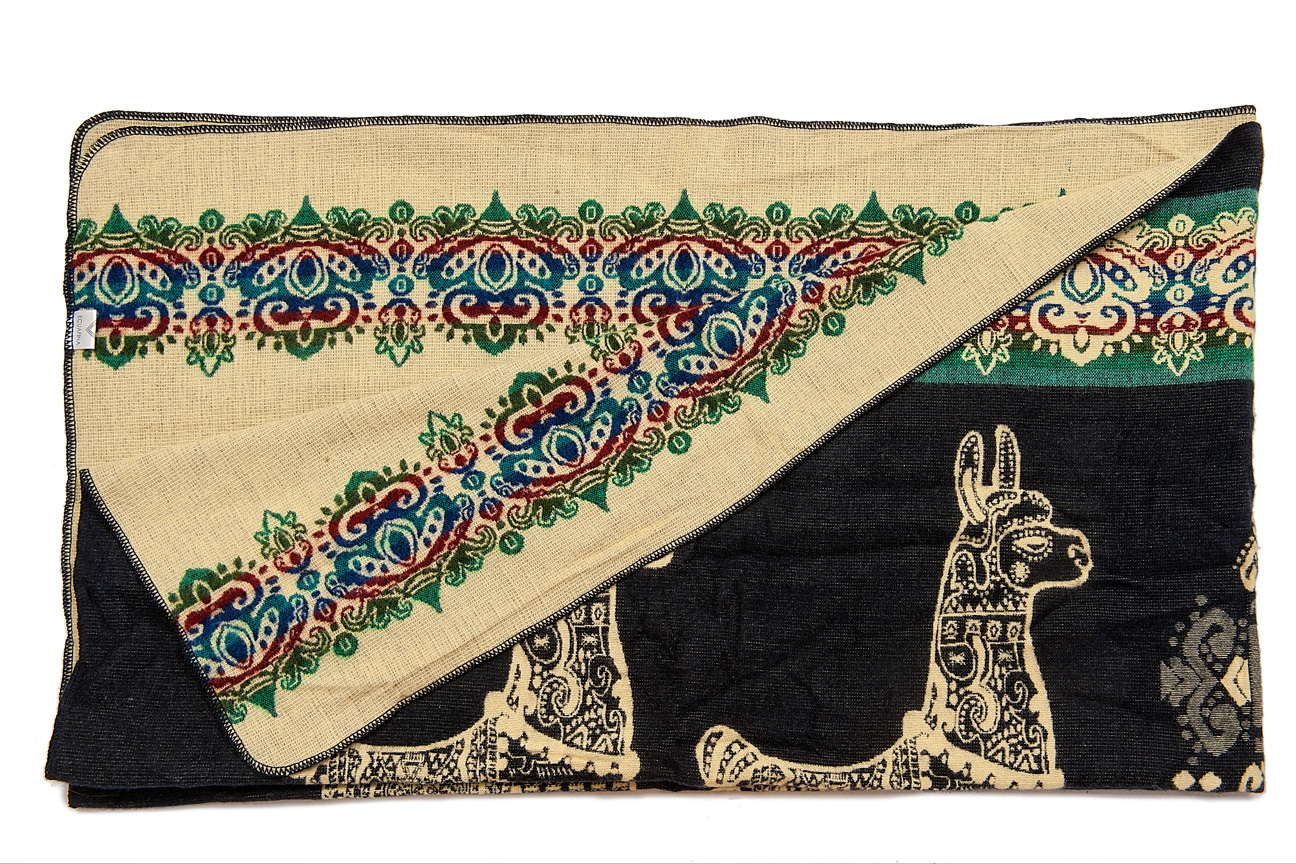 EcuaFina Mini couverture native en laine d'alpaga - Modèle alpaga - Bleu