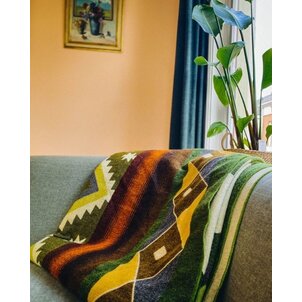 EcuaFina Alpaca Native Deken - Dubbelzijdige prints - Dutch/Native Design - FairTrade & Authentiek - Quilotoa - Groen