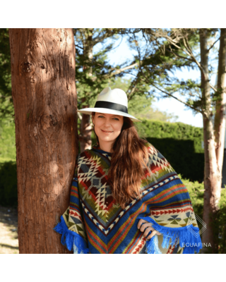 EcuaFina Alpaka Poncho Dreieck Blau