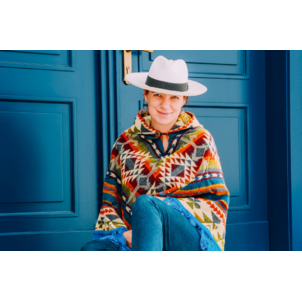 EcuaFina Poncho en Alpaga Triangle Bleu