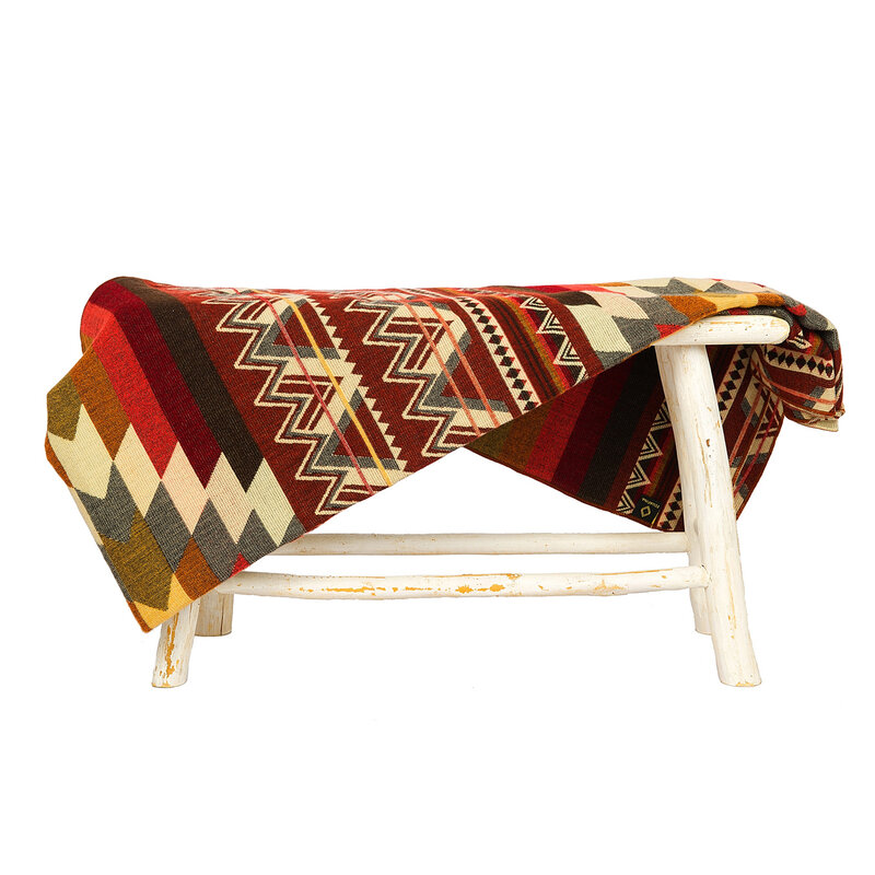 EcuaFina Alpaca native blanket - Double-sided wovens - Native Design - FairTrade & Authentic - Antisana - Orange