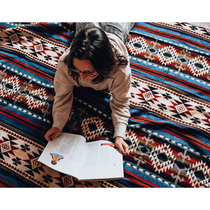 EcuaFina Plaid Cotopaxi pour le canapé - Couverture native en laine d'alpaga - Couvre-lit Chaud - Décoration Bohème - Multicolore