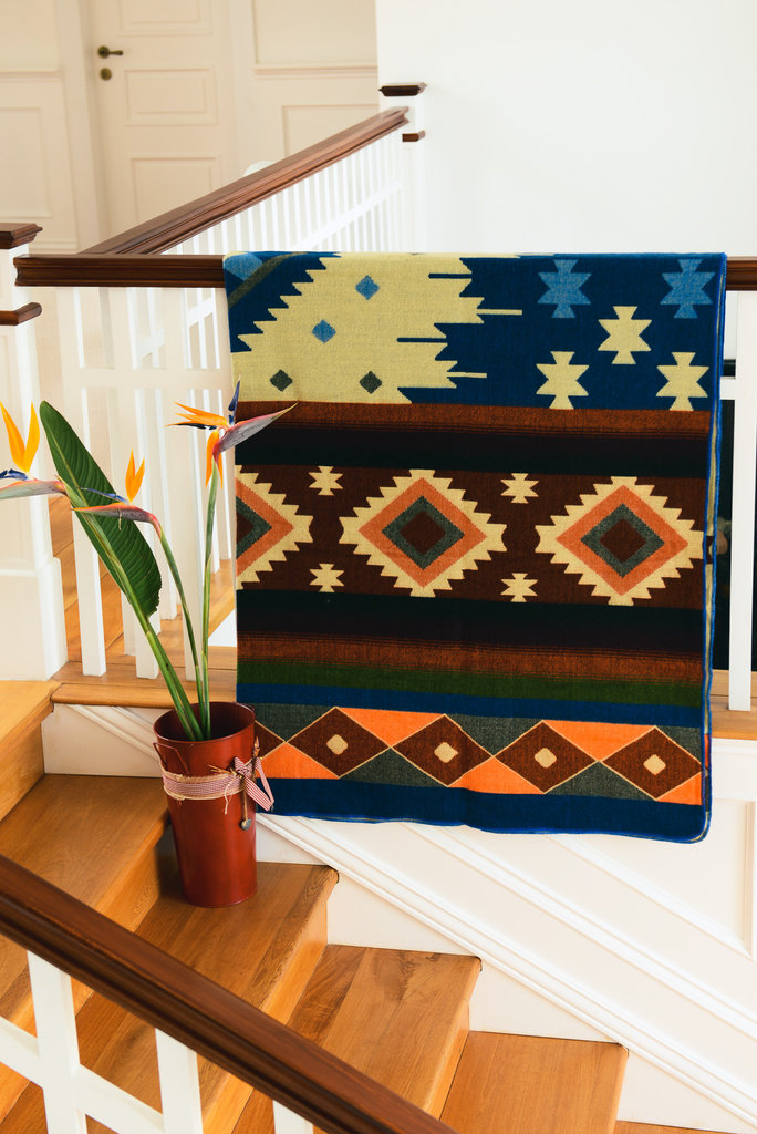 EcuaFina Alpaca Native Blanket - Double-sided prints - Dutch/Native Design - FairTrade & Authentic -Quilotoa - Blue