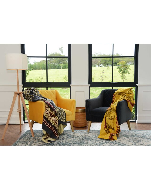 EcuaFina Mini Alpaka Native Decke - Doppelseitige Drucke - Moderne Wohnaccessoires - FairTrade & authentisch - Gelb