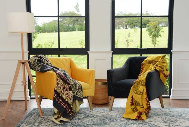 EcuaFina Mini Alpaca Native Deken - Dubbelzijdige prints - Moderne Woonaccessoires - FairTrade & Authentiek - Geel