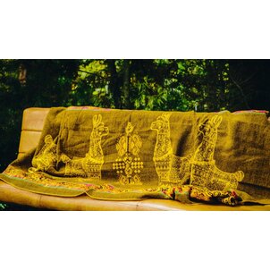 EcuaFina Mini Alpaca Native Deken - Dubbelzijdige prints - Moderne Woonaccessoires - FairTrade & Authentiek - Geel