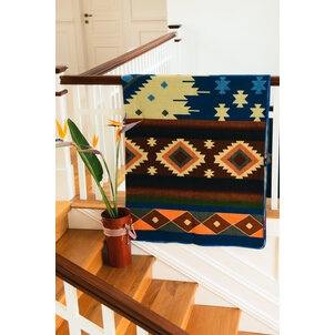 EcuaFina Mini Alpaca Native Deken - Dubbelzijdige prints - Dutch/Native Design - FairTrade & Authentiek - Quilotoa -  Blauw